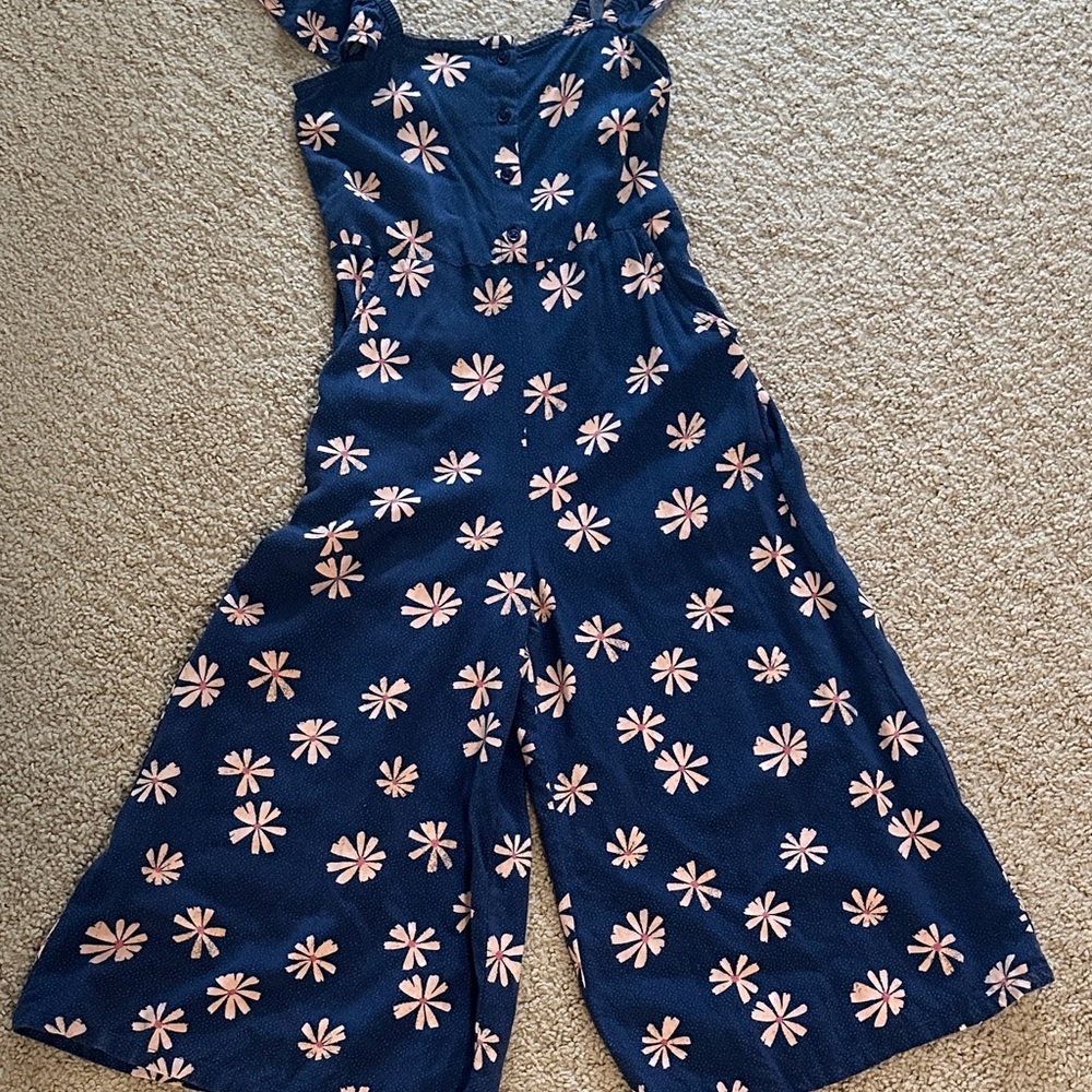 Nordstrom Girls Navy and Pink Patterned Jumpsuit w/ Pockets Size 7-8